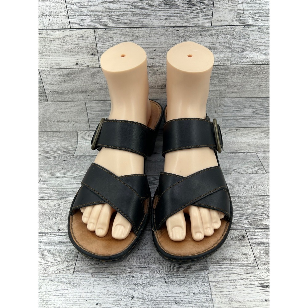 Born Black Leather Slide Sandals Block Heel Buckle Mules B92903 Women Size 10‎